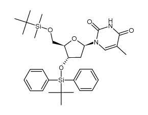 1-((2R,4S,5R)-5-(((tert-butyldimethylsilyl)oxy)methyl)-4-((tert-butyldiphenylsilyl)oxy)tetrahydrofuran-2-yl)-5-methylpyrimidine-2,4(1H,3H)-dione Structure
