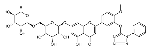 5-hydroxy-2-(4-methoxy-3-((1-phenyl-1H-tetrazol-5-yl)oxy)phenyl)-7-(((2S,3R,4S,5S,6R)-3,4,5-trihydroxy-6-((((2R,3R,4R,5R,6S)-3,4,5-trihydroxy-6-methyltetrahydro-2H-pyran-2-yl)oxy)methyl)tetrahydro-2H-pyran-2-yl)oxy)-4H-chromen-4-one结构式