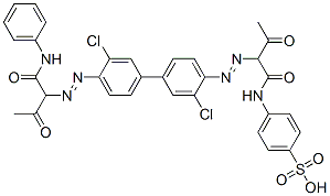 4-[[2-[[3,3'-二氯-4'-[[2-氧代-1-[(苯氨基)羰基]丙基]偶氮][1,1'-联苯]-4-基]偶氮]-1,3-二氧代丁基]氨基]苯磺酸结构式