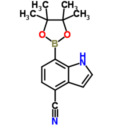 7-(4,4,5,5-Tetramethyl-1,3,2-dioxaborolan-2-yl)-1H-indole-4-carbonitrile结构式