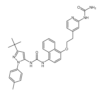 4-(2-(4-(3-(3-tert-butyl-1-p-tolyl-1H-pyrazol-5-yl)ureido)naphthalen-1-yloxy)ethyl)-3-(pyridin-2-yl)urea结构式