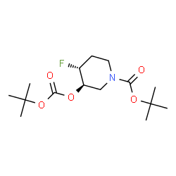rel-(3R,4R)-3-((叔丁氧基羰基)氧基)-4-氟哌啶-1-羧酸叔丁酯结构式