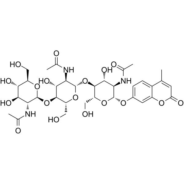 4-甲基伞形酮基Β-D-N,N`,N``-三乙酰基壳三糖苷结构式