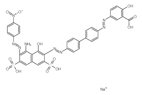 Benzoic acid,5-[2-[4'-[2-[8-amino-1-hydroxy-7-[2-(4-nitrophenyl)diazenyl]-3,6-disulfo-2-naphthalenyl]diazenyl][1,1'-biphenyl]-4-yl]diazenyl]-2-hydroxy-,sodium salt (1:3) Structure