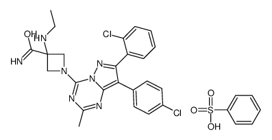 benzenesulfonic acid,1-[7-(2-chlorophenyl)-8-(4-chlorophenyl)-2-methylpyrazolo[1,5-a][1,3,5]triazin-4-yl]-3-(ethylamino)azetidine-3-carboxamide Structure