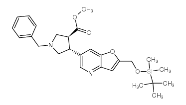 (trans-racemic)-Methyl 1-benzyl-4-(2-((tert-butyldimethylsilyloxy)methyl)furo[3,2-b]pyridin-6-yl)pyr Structure