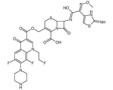 (6R,7R)-7-[[(2E)-2-(2-amino-1,3-thiazol-4-yl)-2-methoxyiminoacetyl]amino]-3-[[6,8-difluoro-1-(2-fluoroethyl)-4-oxo-7-piperazin-1-ylquinoline-3-carbonyl]oxymethyl]-8-oxo-5-thia-1-azabicyclo[4.2.0]oct-2-ene-2-carboxylic acid结构式