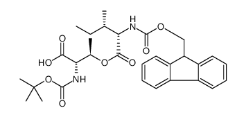 O-((((9H-荧光素-9-基)甲氧基)羰)-L-异亮氨酰)-N-(叔丁氧羰基)-L-苏氨酸结构式