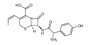 7-[D-α-amino-α-(4-hydroxyphenyl)acetamido]-3-(1-propen-1-yl)-3-cephem-4-carboxylic acid Structure