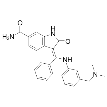 (3Z)-3-[[[3-[(二甲基氨基)甲基]苯基]氨基]苯亚甲基]-2,3-二氢-2-氧代-1H-吲哚-6-甲酰胺结构式