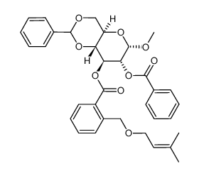 methyl 2-O-benzoyl-3-O-[2-(prenyloxymethyl)benzoyl]-4,6-O-benzylidene-α-D-glucopyranoside Structure