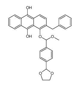 1-((4-(1,3-dioxolan-2-yl)phenyl)(methoxy)methoxy)-2-benzylanthracene-9,10-diol Structure