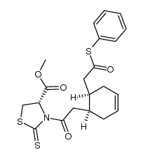 (S)-methyl 3-(2-((1S,6R)-6-(2-oxo-2-(phenylthio)ethyl)cyclohex-3-en-1-yl)acetyl)-2-thioxothiazolidine-4-carboxylate Structure
