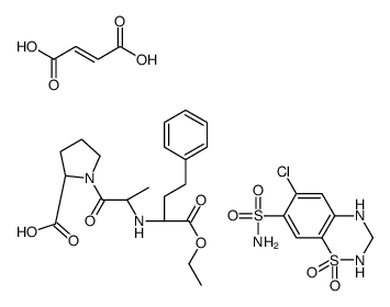 (Z)-but-2-enedioic acid,6-chloro-1,1-dioxo-3,4-dihydro-2H-1λ6,2,4-benzothiadiazine-7-sulfonamide,(2S)-1-[(2S)-2-[[(2R)-1-ethoxy-1-oxo-4-phenylbutan-2-yl]amino]propanoyl]pyrrolidine-2-carboxylic acid Structure