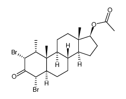 17β-acetoxy-2α,4α-dibromo-1α-methyl-5α-androstan-3-one结构式