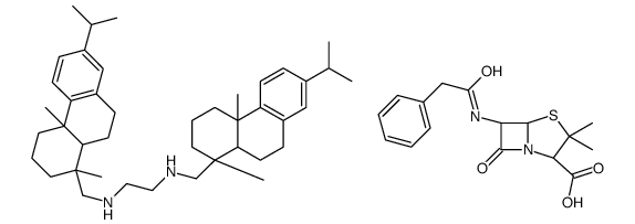 N,N'-bis[[(1R,4aS)-1,4a-dimethyl-7-propan-2-yl-2,3,4,9,10,10a-hexahydrophenanthren-1-yl]methyl]ethane-1,2-diamine,(2S,5R,6R)-3,3-dimethyl-7-oxo-6-[(2-phenylacetyl)amino]-4-thia-1-azabicyclo[3.2.0]heptane-2-carboxylic acid结构式