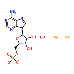((2R,3S,4R,5R)-5-(6-氨基-9H-嘌呤-9-基)-3,4-二羟基四氢呋喃-2-基)甲基磷酸钠水合物结构式