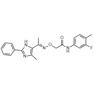 N-(3-氟-4-甲基苯基)-2-(((1-(4-甲基-2-苯基-1H-咪唑-5-基)亚乙基)氨基)氧基)乙酰胺结构式
