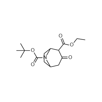 8-叔丁基2-乙基3-氧代-8-氮杂双环[3.2.1]辛烷-2,8-二甲酸酯结构式