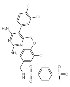 Benzenesulfonylfluoride,4-[[[[3-chloro-4-[[2,6-diamino-5-(3,4-dichlorophenyl)-4-pyrimidinyl]methoxy]phenyl]methyl]amino]sulfonyl]- Structure