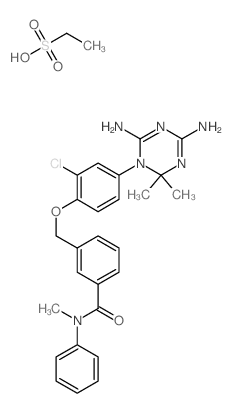 3-[[2-chloro-4-(4,6-diamino-2,2-dimethyl-1,3,5-triazin-1-yl)phenoxy]methyl]-N-methyl-N-phenyl-benzamide; ethanesulfonic acid结构式