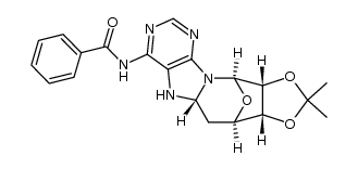 (8Ξ)-N6-benzoyl-O2',O3'-isopropylidene-7,8-dihydro-8,5'-cyclo-5'-deoxy-adenosine结构式
