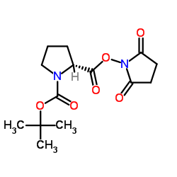 N-(叔丁氧羰基)-D-脯氨酸琥珀酰亚胺酯结构式