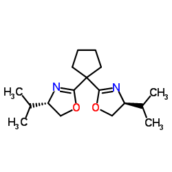 (4S,4'S)-2,2'-(环戊烷-1,1-二基)-双(4-异丙基-4,5-二氢噁唑)结构式