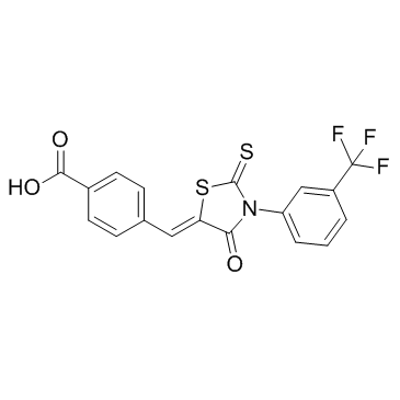 5-[(4-羧基苯基)亚甲基]-2-硫氧-3- [(3-三氟甲基)苯基-4-噻唑烷酮结构式