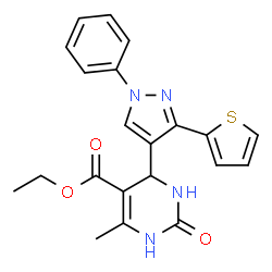 ethyl 6-methyl-2-oxo-4-(1-phenyl-3-(thiophen-2-yl)-1H-pyrazol-4-yl)-1,2,3,4-tetrahydropyrimidine-5-carboxylate结构式