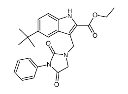 5-tert-butyl-3-[(2,4-dioxo-3-phenyl-1-imidazolidinyl)methyl]-1H-indole-2-carboxylic acid ethyl ester Structure
