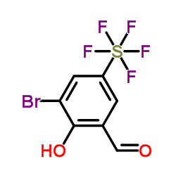 3-Bromo-2-hydroxy-5-(pentafluoro-λ6-sulfanyl)benzaldehyde结构式