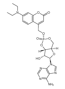 equatorial-[7-(diethylamino)coumarin-4-yl]methyl adenosine cyclic 3',5'-monophosphate Structure