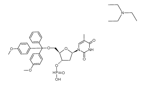 [5'-O-(4,4'-dimethoxytrityl)thymidine 3'-(H-phosphonate)](1-)*(CH3CH2)3NH(1+) Structure
