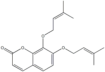 7,8-双[(3-甲基-2-丁烯-1-基)氧基]-2H-1-苯并吡喃-2-酮结构式