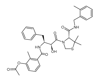 acetic acid 3-{(1S,2S)-1-benzyl-3-[(4R)-5,5-dimethyl-4-(2-methyl-benzylcarbamoyl)-thiazolidin-3-yl]-2-hydroxy-3-oxo-propylcarbamoyl}-2-methyl-phenyl ester结构式