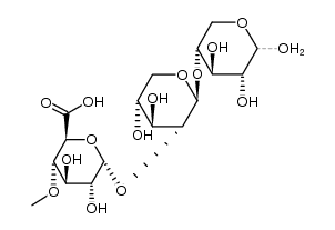 (4-O-Methyl-α-D-glucopyranosyluronic acid)-(1->2)-β-D-xylopyranosyl-(1->2)-D-xylopyranose结构式