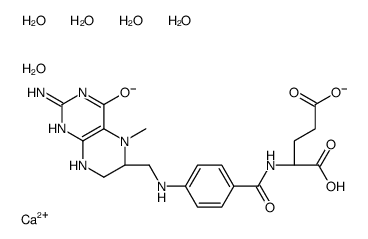 calcium,(2S)-2-[[4-[[(6S)-2-amino-5-methyl-4-oxo-1,6,7,8-tetrahydropteridin-6-yl]methylamino]benzoyl]amino]pentanedioate,pentahydrate Structure