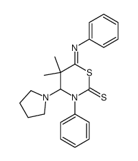 Tetrahydro-5,5-dimethyl-3-phenyl-6-(phenylimino)-4-pyrrolidino-2H-1,3-thiazin-2-thion结构式