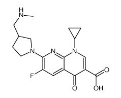 1-cyclopropyl-6-fluoro-7-[3-(methylaminomethyl)pyrrolidin-1-yl]-4-oxo-1,8-naphthyridine-3-carboxylic acid structure
