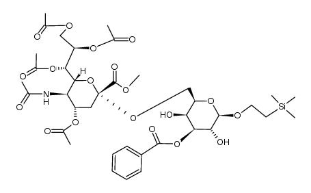 2-(trimethylsilyl)ethyl O-(methyl 5-acetamido-4,7,8,9-tetra-O-acetyl-3,5-dideoxy-D-glycero-α-D-galacto-2-nonulopyranosylonate)-(2->6)-3-O-benzoyl-β-D-galactopyranoside结构式