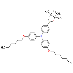 4-(己氧基)-N-(4-(己氧基)苯基)-N-(4-(4,4,5,5-四甲基-1,3,2-二氧硼杂环戊烷-2-基)苯基)苯胺结构式