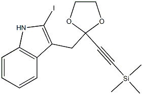 2-iodo-3-((2-((trimethylsilyl)ethynyl)-1,3-dioxolan-2-yl)methyl)-1H-indole Structure