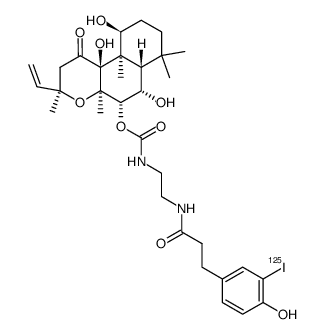2-(3-(4-hydroxy-3-iodophenyl)propionamido)-N-ethyl-7-(aminocarbonyl)-7-desacetylforskolin Structure