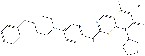 2-((5-(4-苄基哌嗪-1-基)吡啶-2-基)氨基)-6-溴-8-环戊基-5-甲基吡啶并[2,3-D]嘧啶-7(8H)-酮结构式