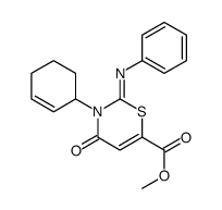 Tetrahydro-4-oxo-3-phenyl-2-phenylimino-2H-1,3-thiazine-6-carboxylic acid methyl ester Structure