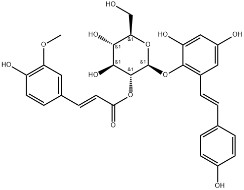 2,3,5,4’-四羟基二苯乙烯-2-0-(2”-0-阿魏酰)-β-D-吡喃葡萄糖苷结构式