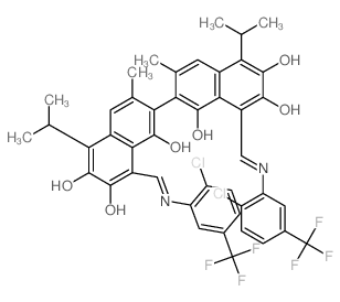 [2,2'-Binaphthalene]-1,1',6,6',7,7'-hexol,8,8'-bis[[[2-chloro-5-(trifluoromethyl)phenyl]imino]methyl]-3,3'-dimethyl-5,5'-bis(1-methylethyl)-结构式