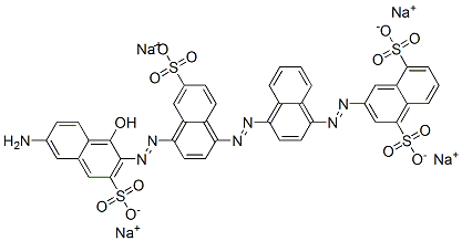 3-[[4-[[4-[(6-amino-1-hydroxy-3-sulpho-2-naphthyl)azo]-6-sulpho-1-naphthyl]azo]-1-naphthyl]azo]naphthalene-1,5-disulphonic acid, sodium salt structure