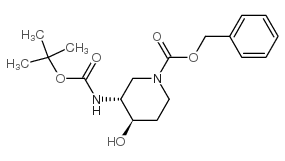 (3R,4R)-苄基3-(叔丁氧基羰基氨基)-4-羟基哌啶-1-羧酸结构式